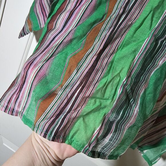 Simple Suzanne Betro Semi-sheer Green Stripe Tunic Top Dolman Sleeves Size XL - Picture 3 of 7